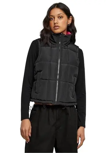 Produktbild: Urban Classics Damen Weste Ladies Reversible Cropped Puffer Vest black/fuchsia 5XL