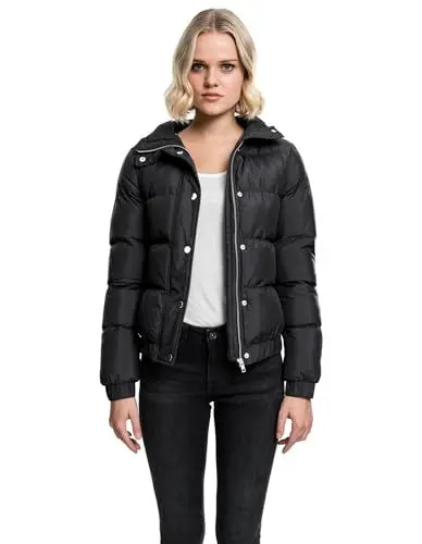 Produktbild: Urban Classics Damen Winterjacke Ladies Hooded Puffer Jacket, gefütterte Jacke für Herbst und Winter mit Kapuze, Daunenjacke - Farbe black, Größe M