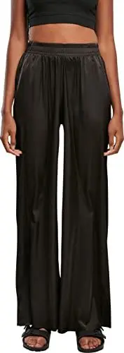Produktbild: Urban Classics Damen Women's Satin Wide Leg Trousers Pants, Schwarz, M EU