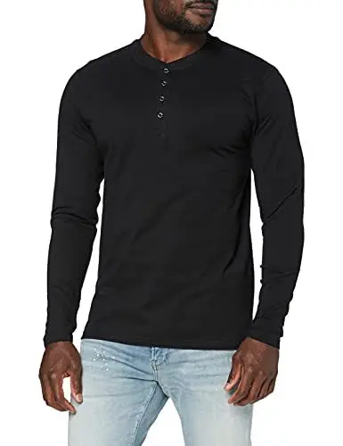 Produktbild: Urban Classics Herren Sweatshirt Basic Henley L/S Tee, Gr. Large, Schwarz (Black 7)