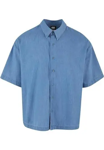 Produktbild: Urban Classics Herren Hemd Lightweight Denim Shirt, lässiges Denim Hemd für Männer, Halbarm, skyblue washed, 5XL