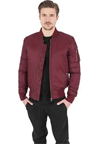 Produktbild: Urban Classics Herren Jacke - Basic Bomber Jacket, Bomberjacke mit aufgesetzter Tasche und Zipper am Arm, Rot (Burgundy 606), Gr. Medium