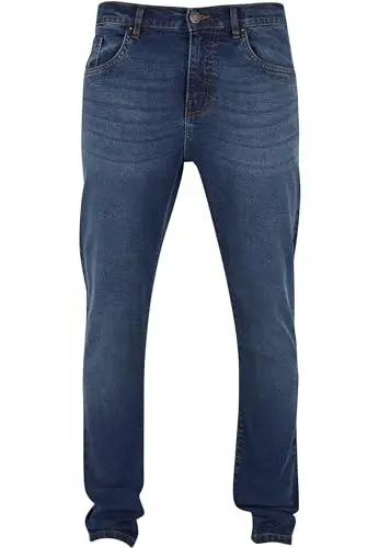Produktbild: Urban Classics Herren Jeans Heavy Ounce Slim Fit Jeans, Slim Fit Jeans für Männer, Karotte Schnitt, new dark blue washed, 38