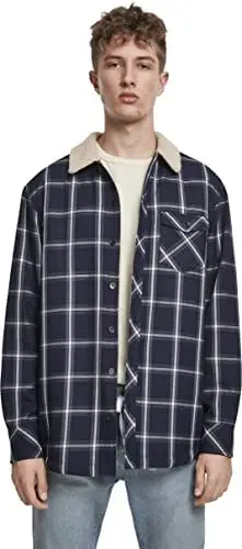 Produktbild: Urban Classics Herren Sherpa Lined Shirt Jacket Jeansjacke, Mehrfarbig (Navy/Wht 00159), XXL EU