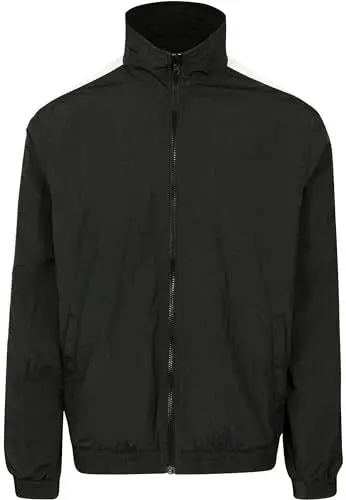 Produktbild: Urban Classics Herren Striped Sleeve Crinkle Track Jacket, Schwarz (Blk/Wht 00050), S