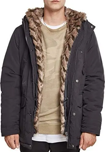 Produktbild: Urban Classics Herren TB2431-Hooded Faux Fur Parka, Schwarz (Black 00007), L