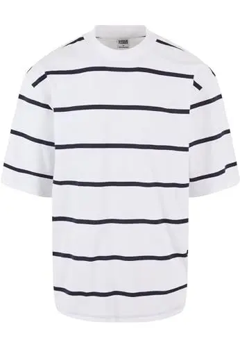 Produktbild: Urban Classics Herren T-Shirt Oversized Sleeve Modern Stripe Tee, Oversized T-Shirt für Männer, gestreift, white/black, XXL