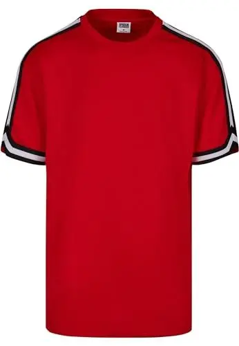 Produktbild: Urban Classics Herren T-Shirt Oversized Stripes Mesh Tee, Kurzarm T-Shirt für Herren, Oversized Fit, Zacken am Ärmelsaum, cityred, S