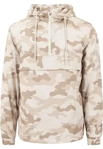 Produktbild: Urban Classics Herren Überziehjacke Camo Pull Over Windbreaker mit Reißverschluss, Brusttasche und Känguru-Tasche - Farbe sandcamo, Größe M