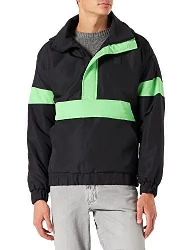 Produktbild: Urban Classics Herren Windbreaker 3-Tone Mix Pull Over Jacket Jacke, Mehrfarbig (Black/Neon Green 01191), Large (Herstellergröße: L)
