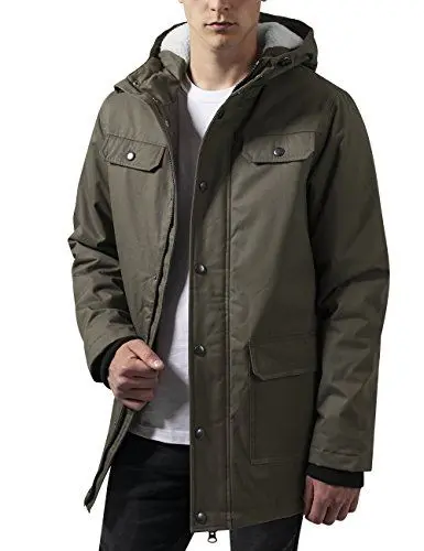 Produktbild: Urban Classics Herren und Jungen Jacke Heavy Cotton Parka mit gefütterter und Verstellbarer Kapuze für Herbst und Winter, Olive, Small