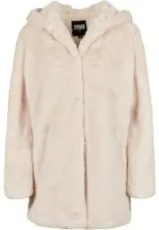 Produktbild: Urban Classics Ladies Hooded Teddy Coat aus Fake Kaninchenfell, Damen Mantel mit Kapuze und Seitentaschen, offwhite, S