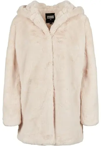Produktbild: Urban Classics Ladies Hooded Teddy Coat aus Fake Kaninchenfell, Damen Mantel mit Kapuze und Seitentaschen, offwhite, S