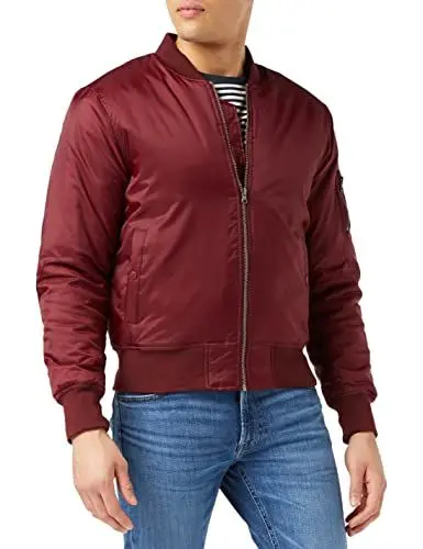 Produktbild: Urban Classics TB861 Herren Jacke - Basic Bomber Jacket, Bomberjacke mit aufgesetzter Tasche und Zipper am Arm, Rot (burgundy 606), Gr. Large
