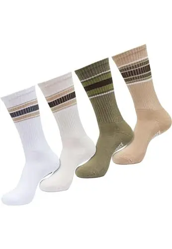 Produktbild: Urban Classics Unisex Socken Layering Stripe Socks 4-Pack white/whitesand/tiniolive/unionbeige 47-50