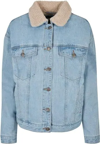 Produktbild: Urban Classics Women's TB5077-Ladies Oversized Sherpa Denim Jacket Jacke, clearblue Bleached, M