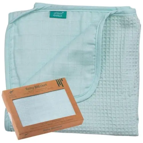 Produktbild: Urban Kanga Babydecke 2 Lagige Kuscheldecke Wickeltuch aus 100% Baumwolle 100 X 70 cm (Mint)