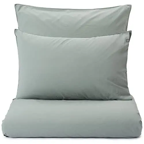 Produktbild: URBANARA Perkal-Bettwäsche Moledo 155x220 cm, Salbeigrün, vorgewaschene Bettwäsche aus 100% GOTS-zertifizierter Bio-Baumwolle mit feiner Absteppung, Design in Leinwandbindung