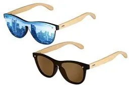 Produktbild: UrbanSky Shield-Sonnenbrille Greg - 2er - Pack Sonnenbrillen Damen und Herren - verspiegelt - mit Holzbügeln (Cool)