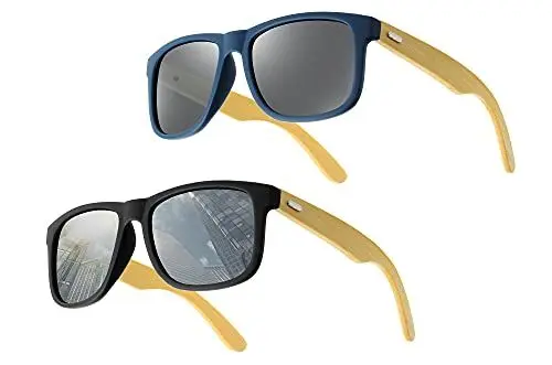 Produktbild: UrbanSky Sonnenbrille „Raymond“ - 2er-Pack Sonnenbrillen Herren - Holzbügel - polarisiert (Cool)