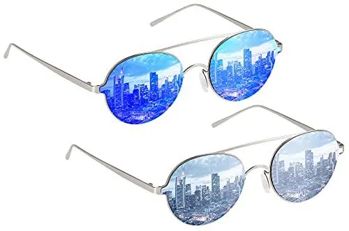 Produktbild: UrbanSky Runde Doppelsteg-Sonnenbrille Henry - 2er-Pack Sonnenbrille Herren und Damen - verspiegelt (Cool)