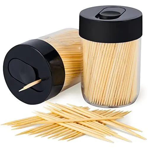 Produktbild: Urbanstrive Robuster, sicherer Zahnstocherhalter mit 800 Naturholz-Zahnstochern für die Zahnreinigung, einzigartige Dekoration für Zuhause, ausgefallenes Geschenk, 2 Stück, schwarz