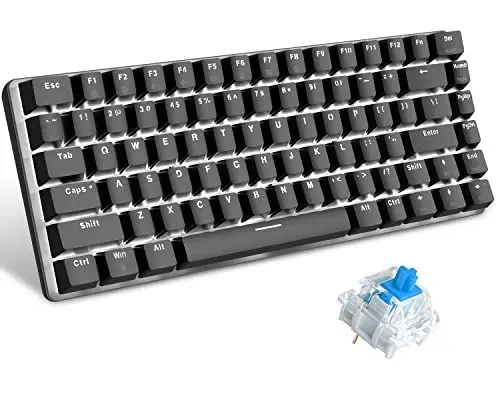 Produktbild: UrChoiceLtd Mechanische Gaming-Tastatur AK33 mit USB-Anschluss, LED-Hintergrundbeleuchtung, Anti-Ghosting-Funktion, Blaue oder Schwarze Tasten, geeignet für das Büro