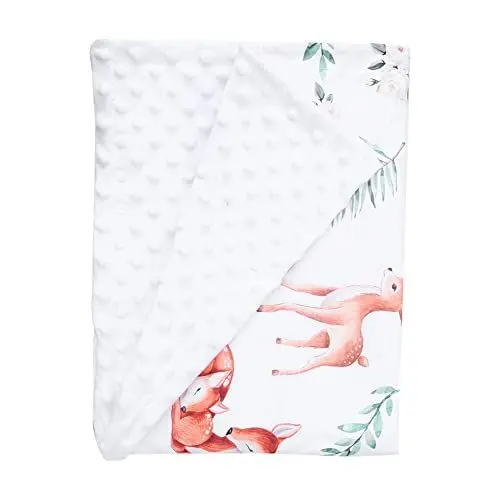 Produktbild: URFEDA Baby Decke Neugeborenen Sommer, Doppelseitig Babydecke, Baby Baumwolle Dünn Kuscheldecke, 75 cm x 100 cm, Weiß, Musselin und Microfaserflausch, Krabbeldecke und Kinderwagendecke, Klima Decke