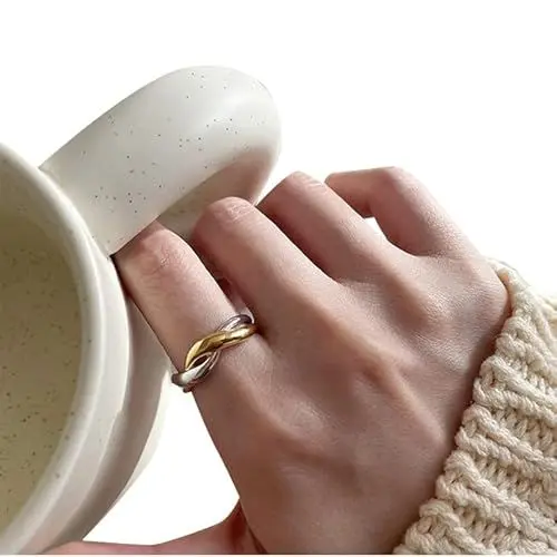 Produktbild: URFEDA Damen Sterling Silber Ring Verstellbar Wellen Wickelring Öffnung Freundschaftsringe Schlicht Glatt 925 Sterlingsilberringe Schmuck Geschenk Bandringe Statement Ringe für Frauen Mädchen