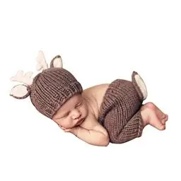Produktbild: URFEDA Weihnachten Neugeborene Fotokleidung, Niedlich Stricken Kostüme Fotografie Requisiten, Baby Mädchen Jungen Fotoshooting Accessoires, Foto Requisiten Outfits für 0-6 Monate, Elch
