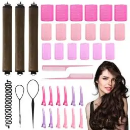Produktbild: URHRHU 38 X Lockenwickler Haftwickler Selbsthaftend mit Entenschnabel Schneiden Clips Lockenwickler Haftwickler Lockenwickler 3 Größen für den heatless blowout Look über Nacht,braun