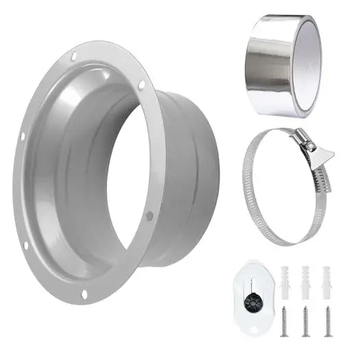 Produktbild: URHRHU Wandflansch für Klima und Lüftungssystem Ø 100mm Metall Aufschweißflansch Wand Flansch mit Schlauchschellen Schrauben Rohrverbinder für Abluftschlauch Klimaanlage Lüftungssystem