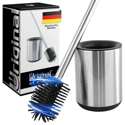 Produktbild: URIGINAL® Klobürste Silikon - Toilettenbürste/WC Bürste für eine gründliche Reinigung - Schwarz/Silber - Klobürste Edelstahl mit Lotus-Effekt - Silikonborsten für eine maximale Hygiene