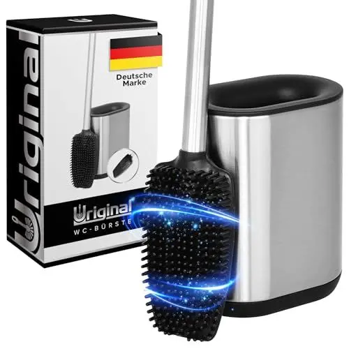 Produktbild: URIGINAL® Klobürste - 39cm Griff - Toilettenbürste/WC Bürste für eine gründliche Reinigung - Schwarz/Silber - Klobürste Edelstahl mit Lotus-Effekt - Silikonborsten für eine maximale Hygiene