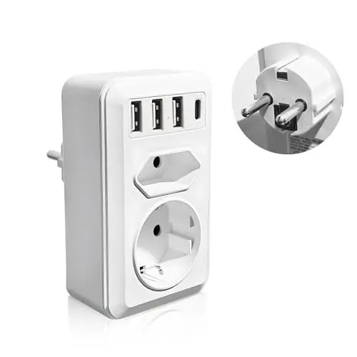 Produktbild: URLINE Doppelstecker für usb C Steckdose,7-in-1 Multiple Socket with 1 Schuko Plug, Mehrfachstecker für Steckdose, 3 USB A 1 USB C,Mehrfachstecker für Steckdose mit Schalter.