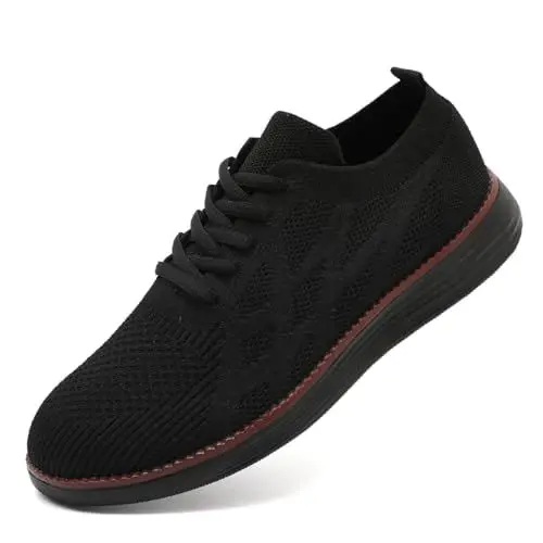 Produktbild: UROMGV Herren Laufschuhe Sportschuhe Turnschuhe Schnürschuh Walkingschuhe Slip On Lässig Flache Schuhe rutschfest AußenschuheInnenbereich Leichte Atmungsaktive Mesh Schuhe Schwarz EU 43