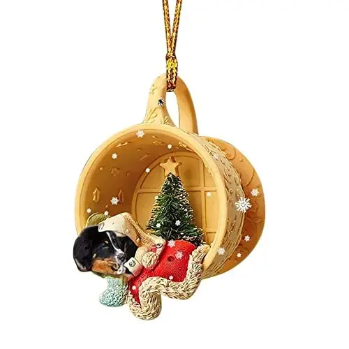 Produktbild: URPIZY Weihnachten Anhänger Weihnachten Hund Schlafen im Nest Ornamente Auto Rückspiegel Rucksack Anhänger DIY Charms für Halskette Ohrring Schlüsselanhänger Handwerk Zubehör