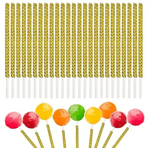 Produktbild: URROMA Lollipop Cake Pop Sticks, 25 Stück Cake Pop Dekorative Gold Lutscher Sticks für Cake Pops Candy Apple Sticks Bling für Schokolade Obst Marshmallow auf Hochzeit Party Buffet Tisch, Gold