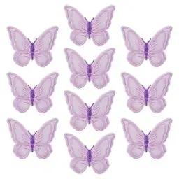Produktbild: URROMA Schmetterlings-Applikationen, Verzierungen, lila, Spitzenapplikationen zum Aufnähen, doppellagig, Organza-Spitzenflicken für Hochzeit, Braut, Haar-Accessoires, 10 Stück