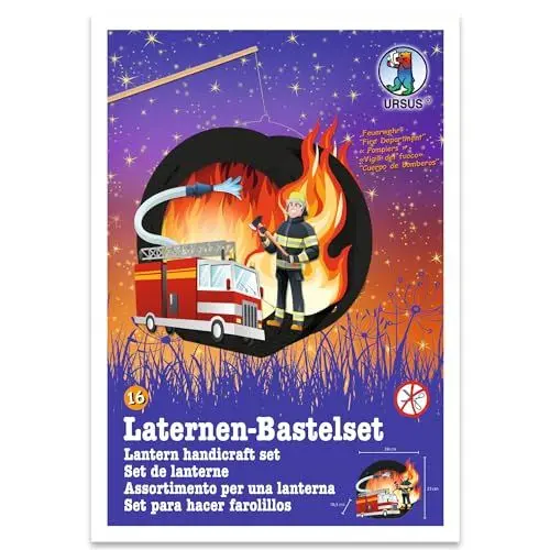 Produktbild: Ursus 18710016F - Laternen-Bastelset Easy Line, Feuerwehr, ca. 21,8 x 21 x 10,3 cm, Set zum Basteln einer Laterne, inklusive Schritt für Schritt Anleitung, ideal für den nächsten Laternenlauf