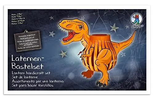 Produktbild: Ursus 18720013F - Laternen Bastelset T-Rex, Laternendeckel Stanzteil, Laternenboden Stanzteil, Transparentpapier 115 g/m², 25 Papierstreifen, Laternentragebügel, diverse Stanzteile und Zubehör