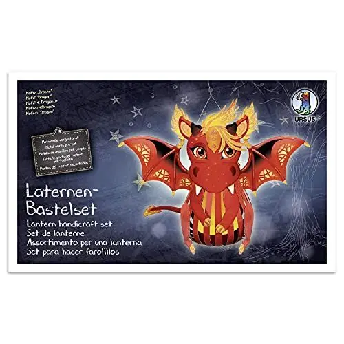 Produktbild: Ursus 18720015F - Bastelset Drache, Komplett-Set mit Allen Materialien zum Selber-Basteln Einer 3D Laterne, inkl. Anleitung, ideal für Sankt Martin, Lampion-Umzug oder als herbstliche Dekoration, bunt