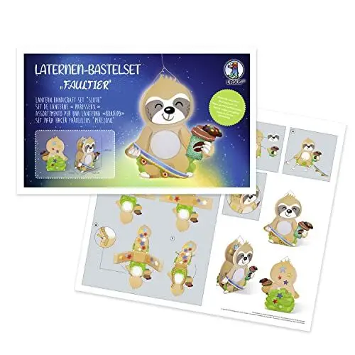 Produktbild: Ursus 187400003F - Laternen-Bastelset Faultier, Komplett-Set zum Selber-Basteln einer Laterne, inkl. Anleitung, ideal für Festumzüge oder als herbstliche Dekoration, Mittel