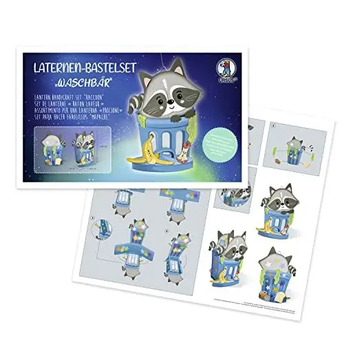 Produktbild: Ursus 18740002F - Laternen-Bastelset Waschbär, Komplett-Set zum Selber-Basteln einer Laterne, inkl. Anleitung, ideal für Festumzüge oder als herbstliche Dekoration, Mittel