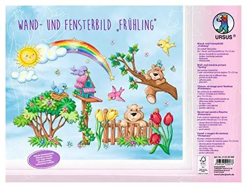 Produktbild: Ursus 21250099F - Wand und Fensterbild Frühling, 5 Stanzbögen in verschiedenen Motiven, ca. 24,8 x 33 cm, beidseitig Bedruckt, für eine farbenfrohe Raumgestaltung, ideal für das Kinderzimmer