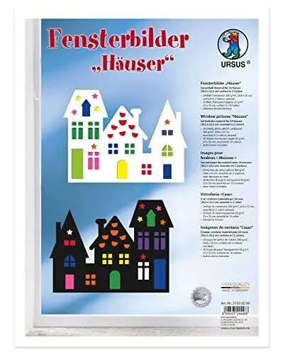 Produktbild: Ursus 21330099 - Fensterbilder Häuser, Bastel-Set mit Materialien für eine Fenster-Dekoration aus Fotokarton und Transparentpapier, inkl. Anleitung, bunt, Mittel