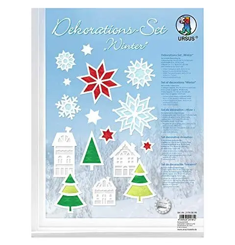 Produktbild: Ursus 21760099 - Dekoration Set Winter, 8 Blatt Fotokarton, weiß, ca. 24,8 x 33 cm gelasert in verschiedenen Motiven, 8 Blatt Transparentpapier in 5 verschiedenen Farben, inklusive Bastelanleitung