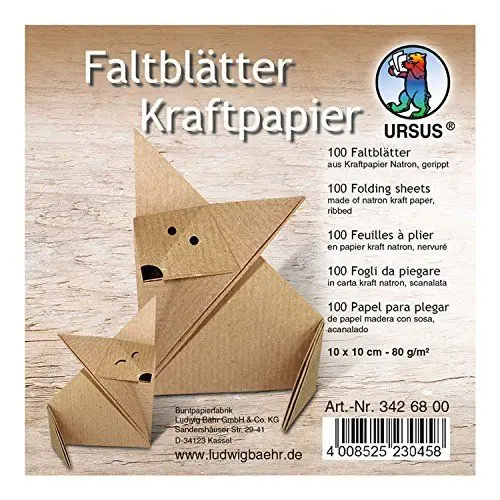 Produktbild: Ursus 3426800 - Faltblätter Kraftpapier, ca. 10 x 10 cm, aus Natron Kraftpapier, 80 g/qm, 100 Blatt, gerippt, für kleine und große Origami Künstler, ideal für kreative Bastelarbeiten