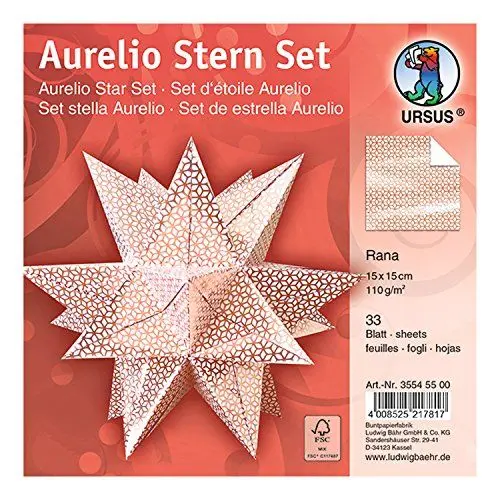 Produktbild: Ursus 35545500F - Faltblätter Aurelio Stern Rana, weiß / rosé, 33 Blatt, aus Shimmer Papier 110 g/qm, ca. 15 x 15 cm, Vorderseite mit Veredelung, ideal als Weihnachtsdeko