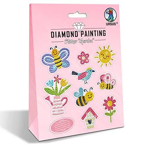 Produktbild: Ursus 43500010 - Diamond Painting Sticker Garden zum Gestalten von Stickern mit funkelnden Diamanten, 2 Stickerbogen ca. 15 x 10 cm, mit Zubehör, Farbenfroh